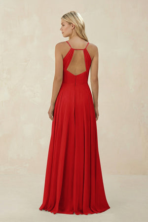 Spaghetti Strap A - Line Chiffon Bridesmaid Dress in Ruby Red - KISS BRIDAL Bridesmaid Dresses