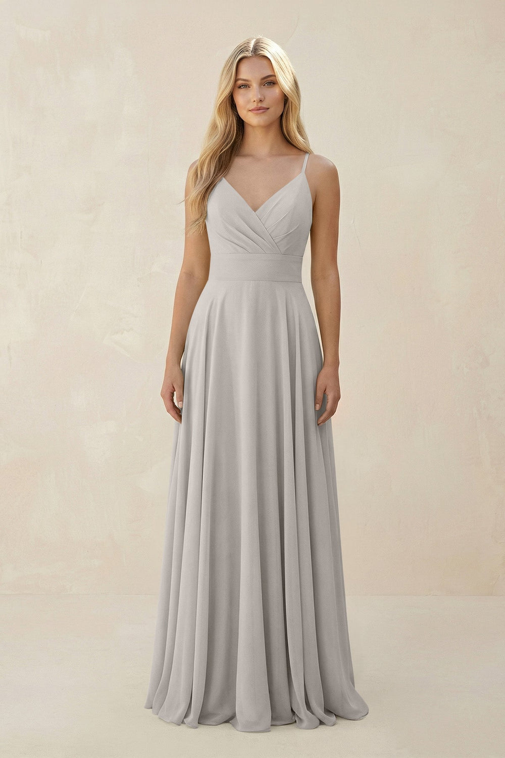 Spaghetti Strap A-Line Chiffon Bridesmaid Dress in Silver