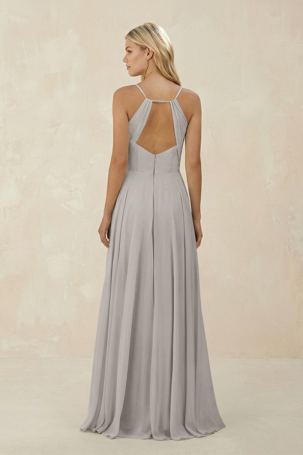 Spaghetti Strap A-Line Chiffon Bridesmaid Dress in Silver