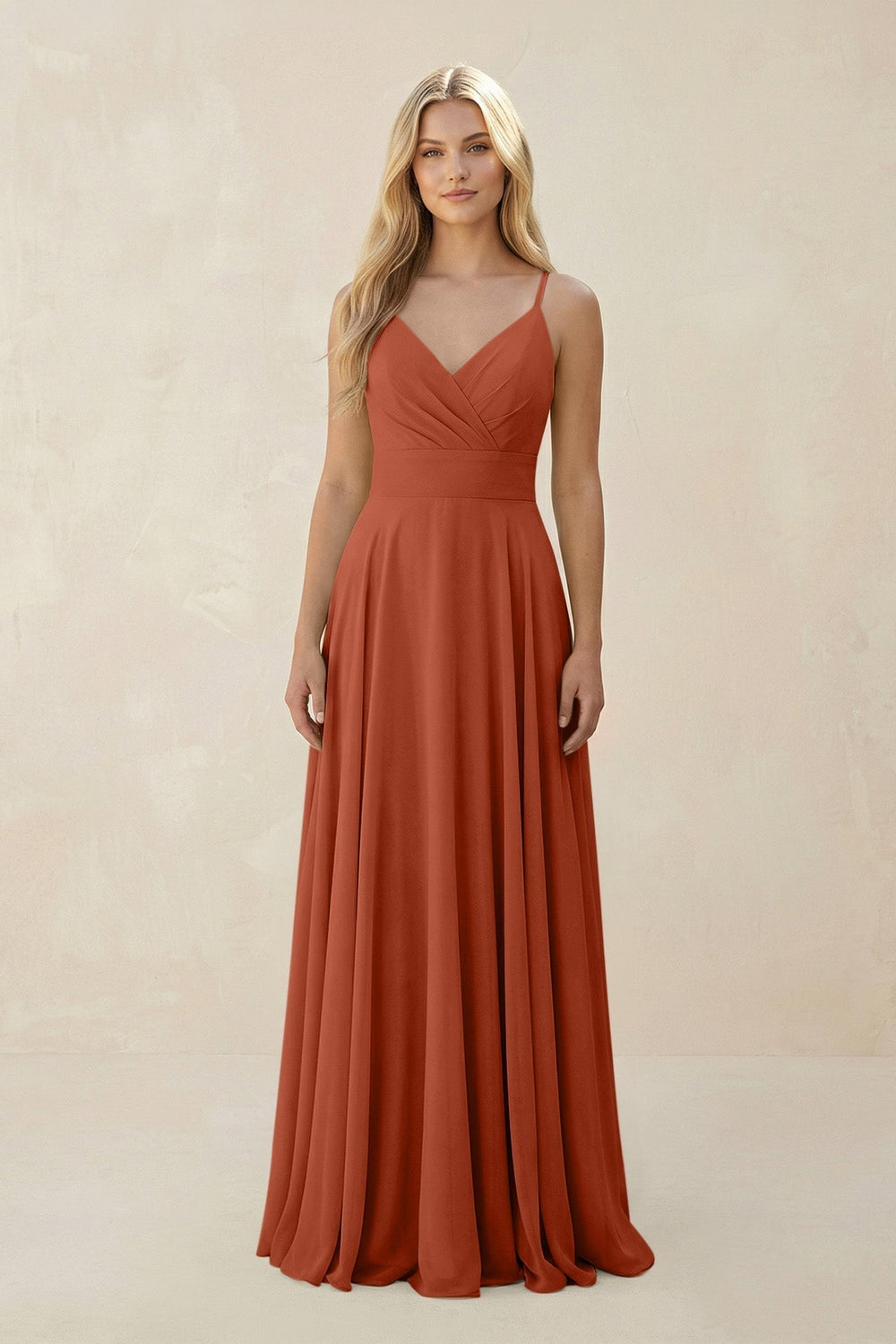 Spaghetti Strap A-Line Chiffon Bridesmaid Dress in Spice