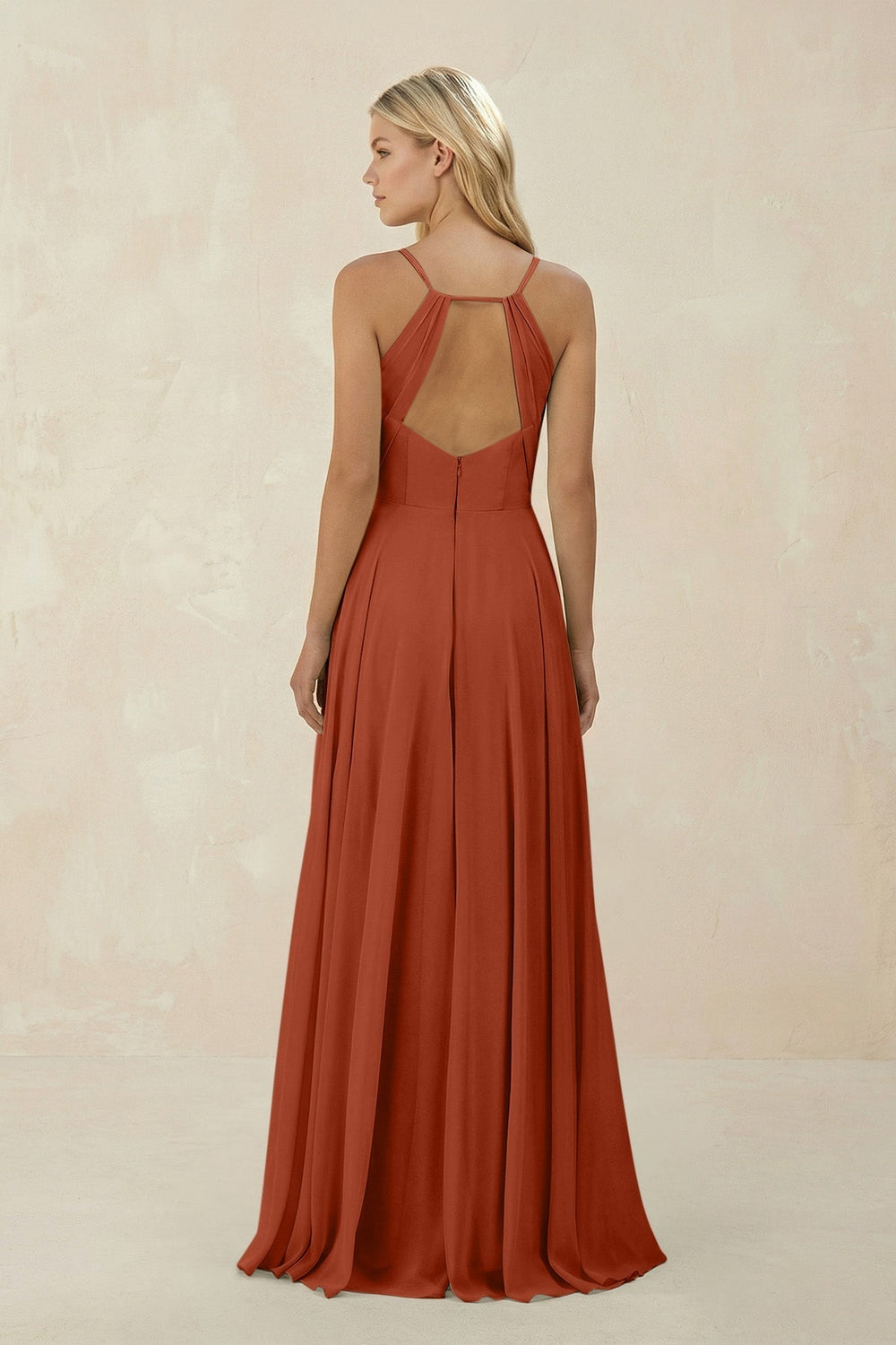 Spaghetti Strap A-Line Chiffon Bridesmaid Dress in Spice