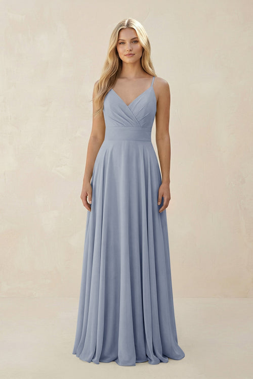 Spaghetti Strap A - Line Chiffon Bridesmaid Dress in Twilight - KISS BRIDAL Bridesmaid Dresses