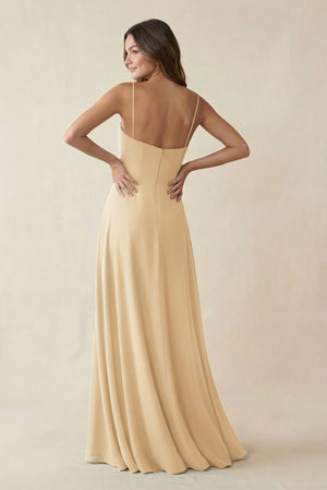 Spaghetti Strap A-Line Chiffon Maxi Bridesmaid Dress in Champagne (2) | KISSBRIDAL