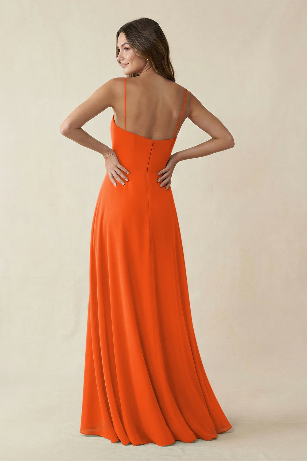 Spaghetti Strap A-Line Chiffon Maxi Bridesmaid Dress in Cinnamon