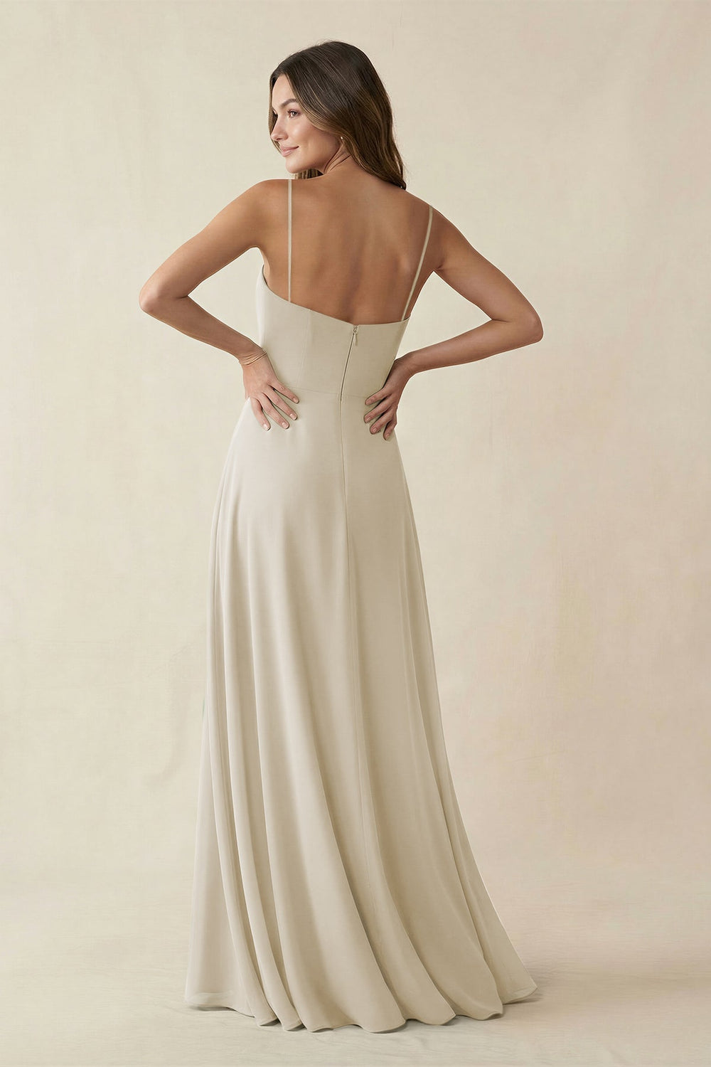 Spaghetti Strap A-Line Chiffon Maxi Bridesmaid Dress in Dove Gray