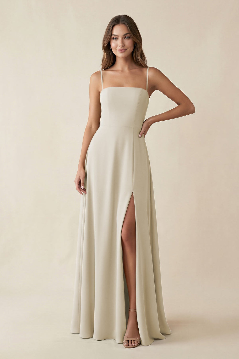 Spaghetti Strap A-Line Chiffon Maxi Bridesmaid Dress in Dove Gray