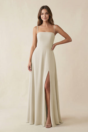 Spaghetti Strap A - Line Chiffon Maxi Bridesmaid Dress in Dove Gray - KISS BRIDAL Bridesmaid Dresses