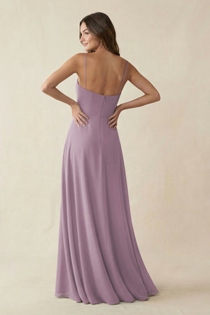 Spaghetti Strap A-Line Chiffon Maxi Bridesmaid Dress in Dusk (2) | KISSBRIDAL