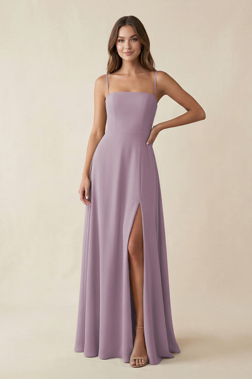 Spaghetti Strap A-Line Chiffon Maxi Bridesmaid Dress in Dusk | KISSBRIDAL