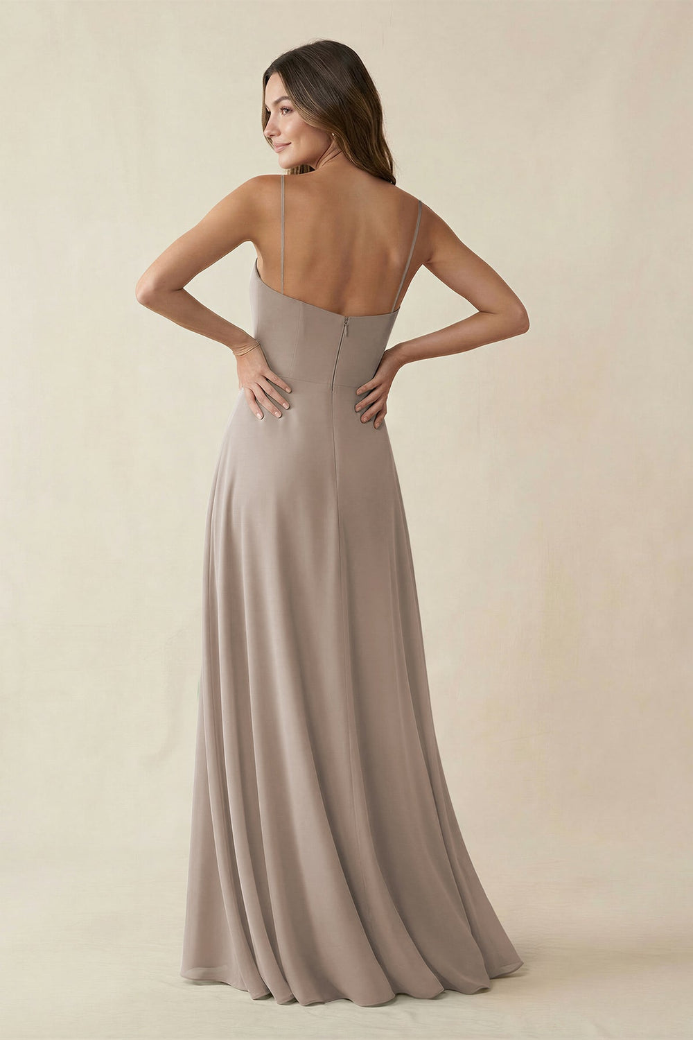 Spaghetti Strap A-Line Chiffon Maxi Bridesmaid Dress in Frost