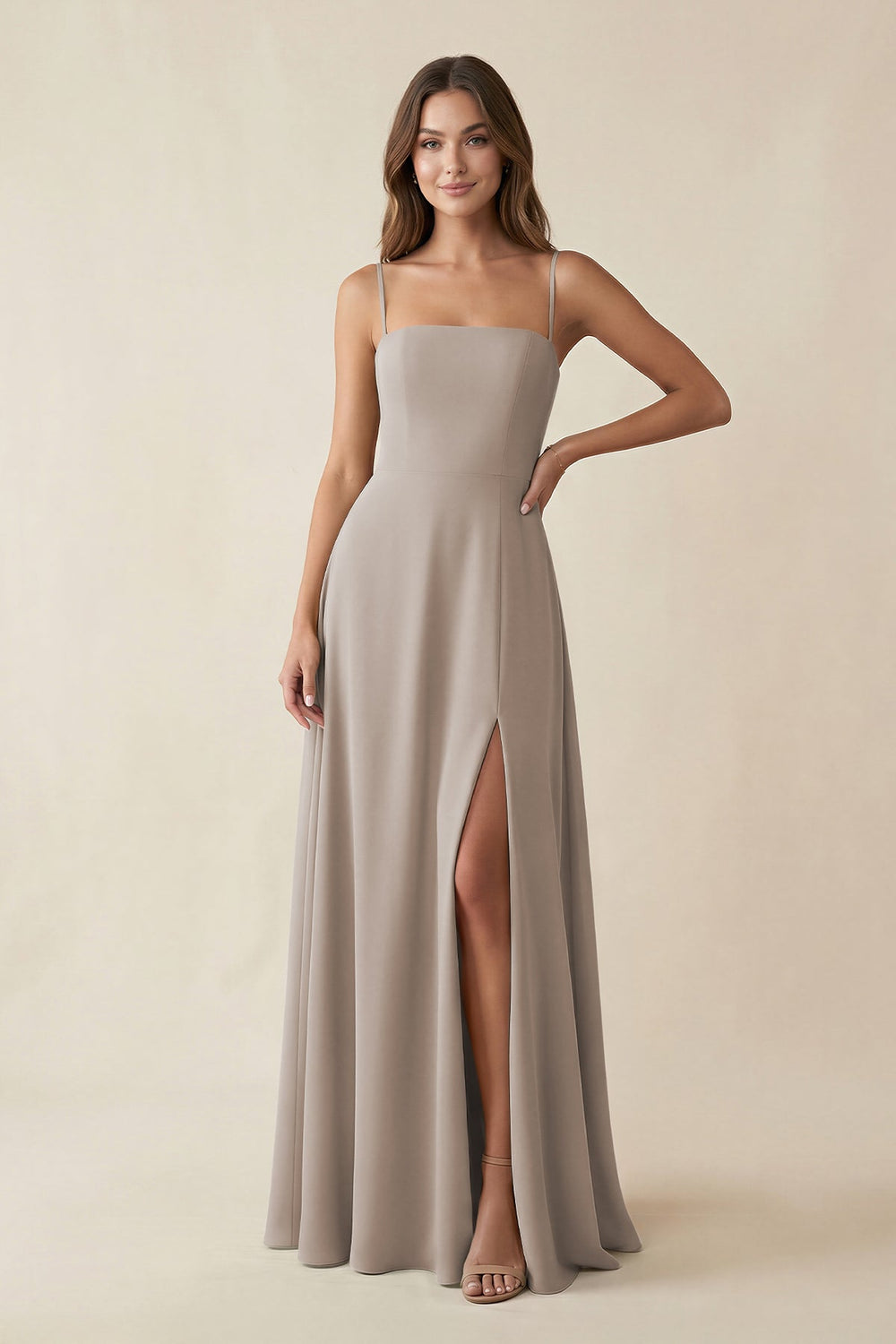 Spaghetti Strap A-Line Chiffon Maxi Bridesmaid Dress in Frost