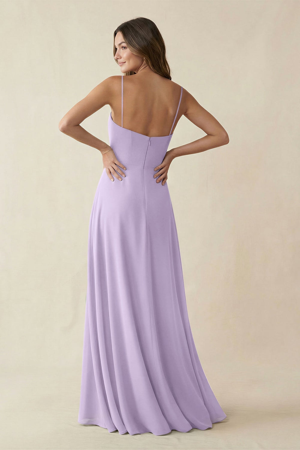 Spaghetti Strap A-Line Chiffon Maxi Bridesmaid Dress in Lavender