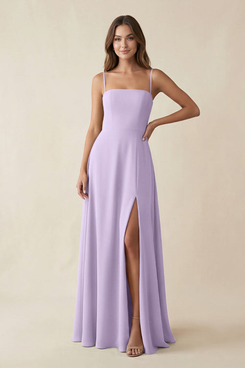 Spaghetti Strap A - Line Chiffon Maxi Bridesmaid Dress in Lavender - KISS BRIDAL Bridesmaid Dresses