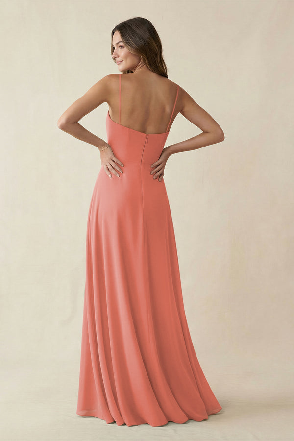Spaghetti Strap A-Line Chiffon Maxi Bridesmaid Dress in Mulberry (2) | KISSBRIDAL