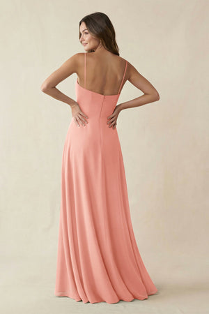 Spaghetti Strap A-Line Chiffon Maxi Bridesmaid Dress in Rosette (2) | KISSBRIDAL