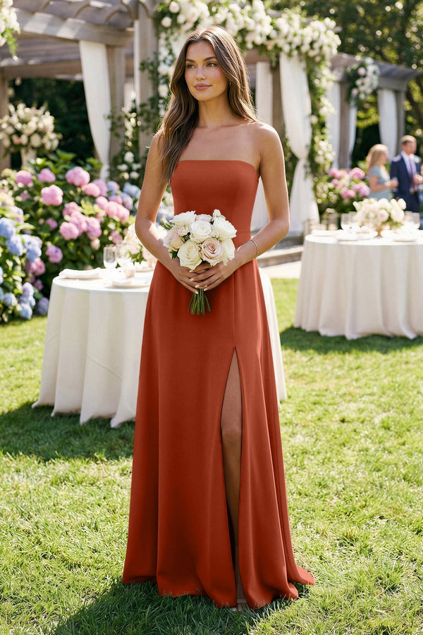 Spaghetti Strap A - Line Chiffon Maxi Bridesmaid Dress in Spice - KISS BRIDAL Bridesmaid Dresses