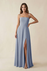 Spaghetti Strap A - Line Chiffon Maxi Bridesmaid Dress in Twilight - KISS BRIDAL Bridesmaid Dresses