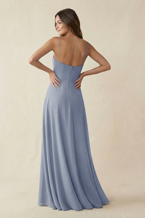 Spaghetti Strap A - Line Chiffon Maxi Bridesmaid Dress in Twilight - KISS BRIDAL Bridesmaid Dresses