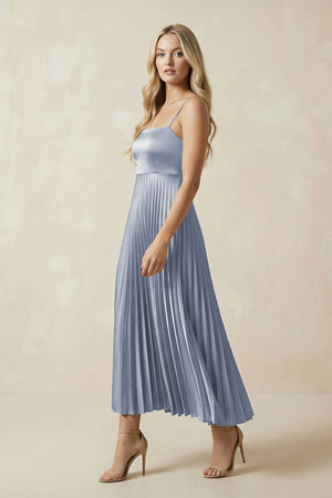 Spaghetti Strap A - Line Chiffon Midi Bridesmaid Dress in Twilight - KISS BRIDAL Bridesmaid Dresses