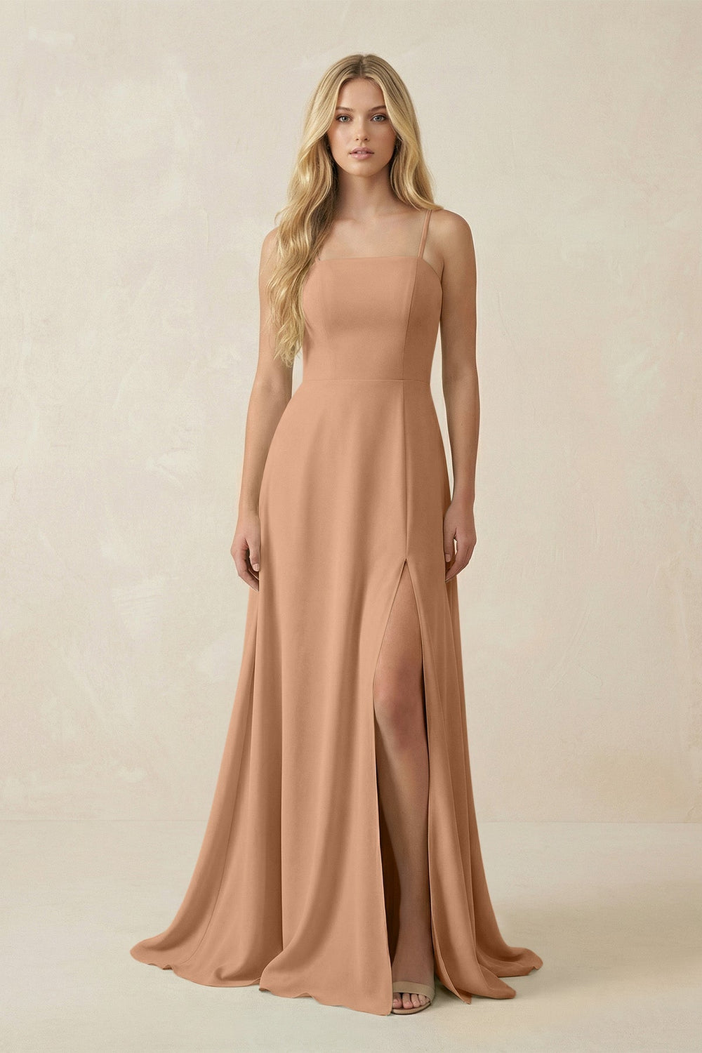 Spaghetti Strap Chiffon A-Line Bridesmaid Dress in Bronzer