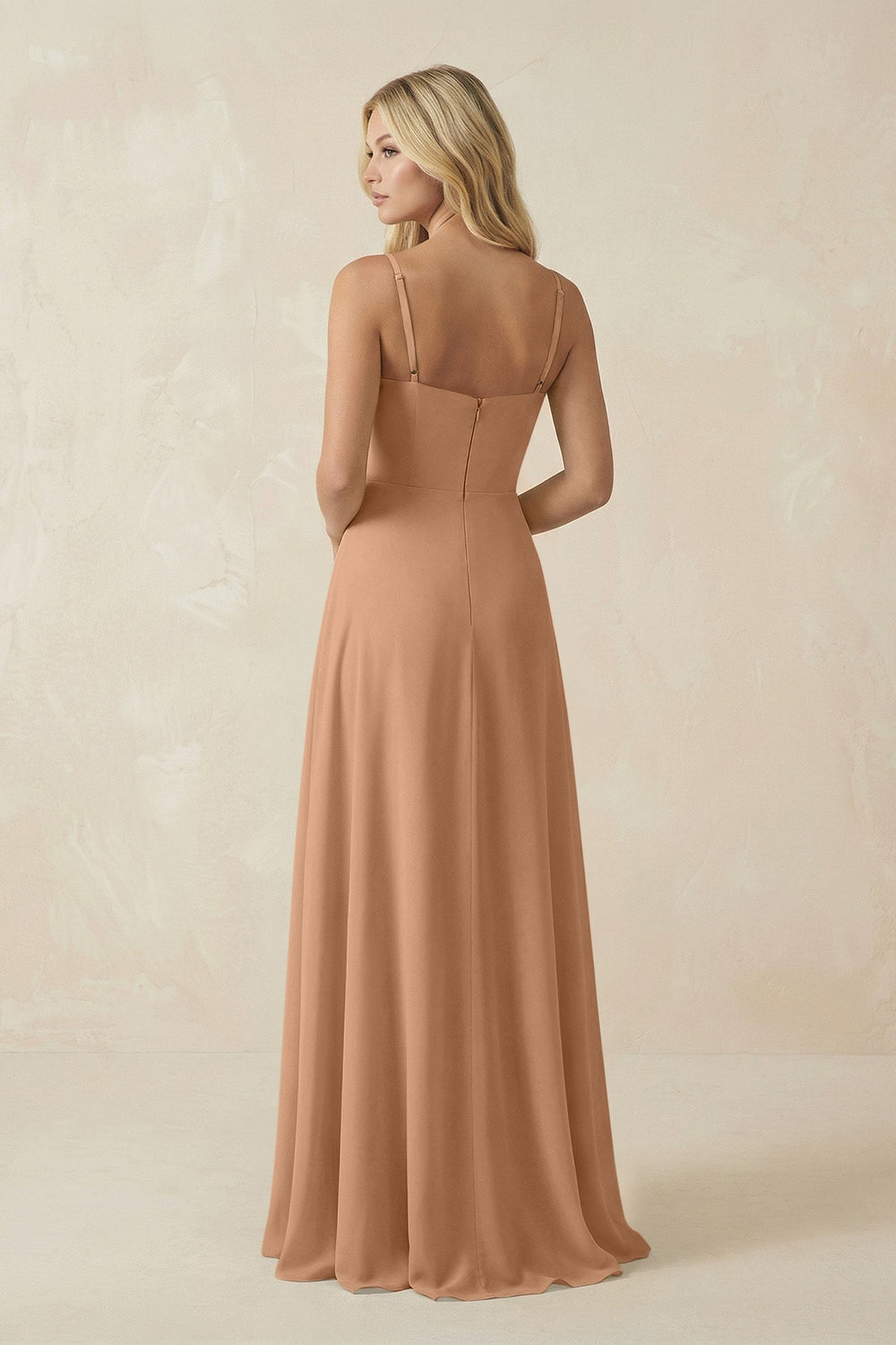 Spaghetti Strap Chiffon A-Line Bridesmaid Dress in Bronzer