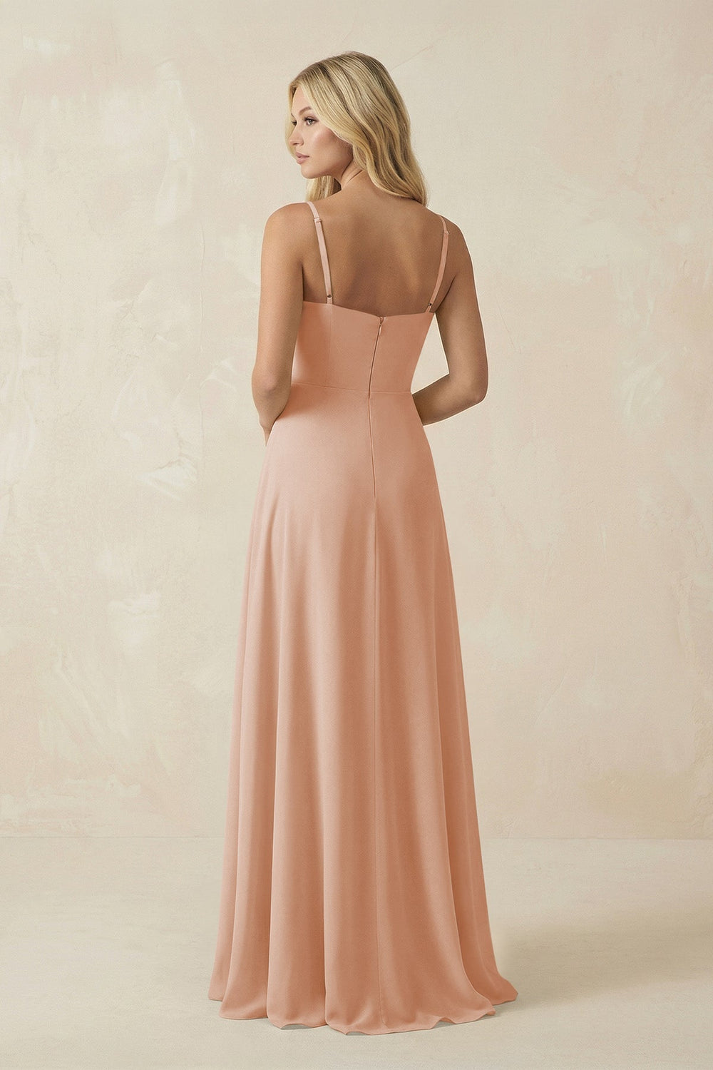 Spaghetti Strap Chiffon A-Line Bridesmaid Dress in Champagne Rose
