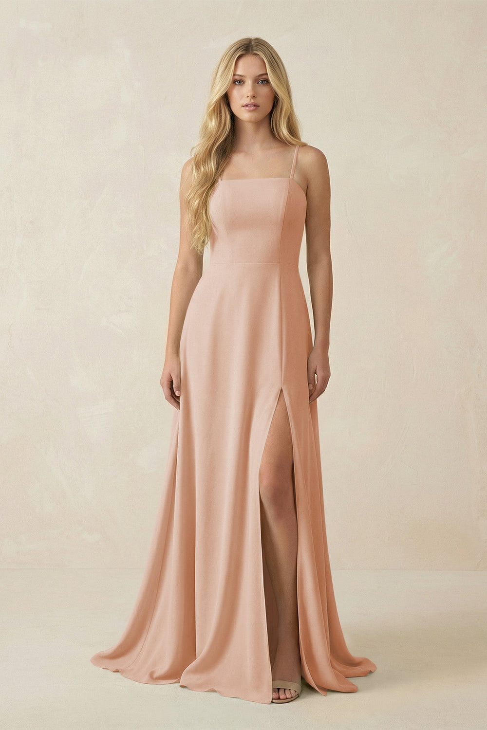Spaghetti Strap Chiffon A-Line Bridesmaid Dress in Champagne Rose