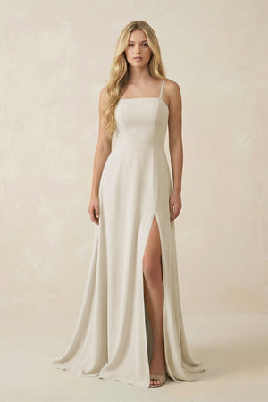 Spaghetti Strap Chiffon A - Line Bridesmaid Dress in Dove Gray - KISS BRIDAL Bridesmaid Dresses
