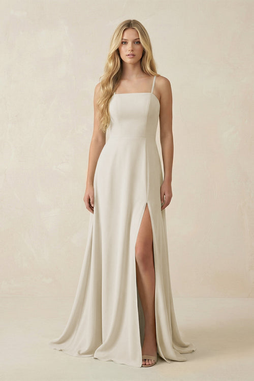 Spaghetti Strap Chiffon A - Line Bridesmaid Dress in Dove Gray - KISS BRIDAL Bridesmaid Dresses