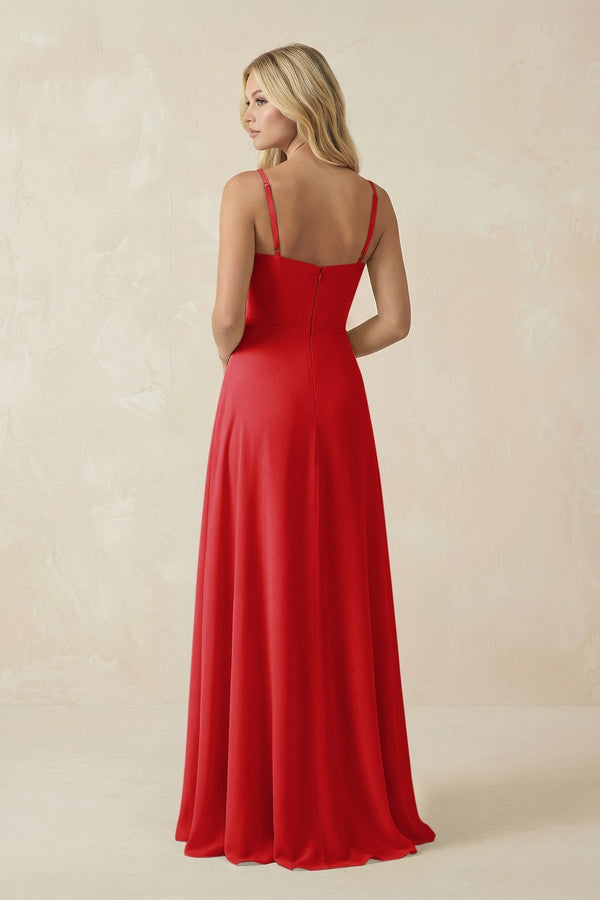 Spaghetti Strap Chiffon A - Line Bridesmaid Dress in Ruby Red - KISS BRIDAL Bridesmaid Dresses