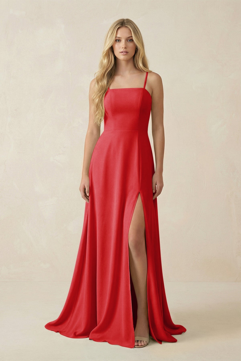 Spaghetti Strap Chiffon A-Line Bridesmaid Dress in Ruby Red