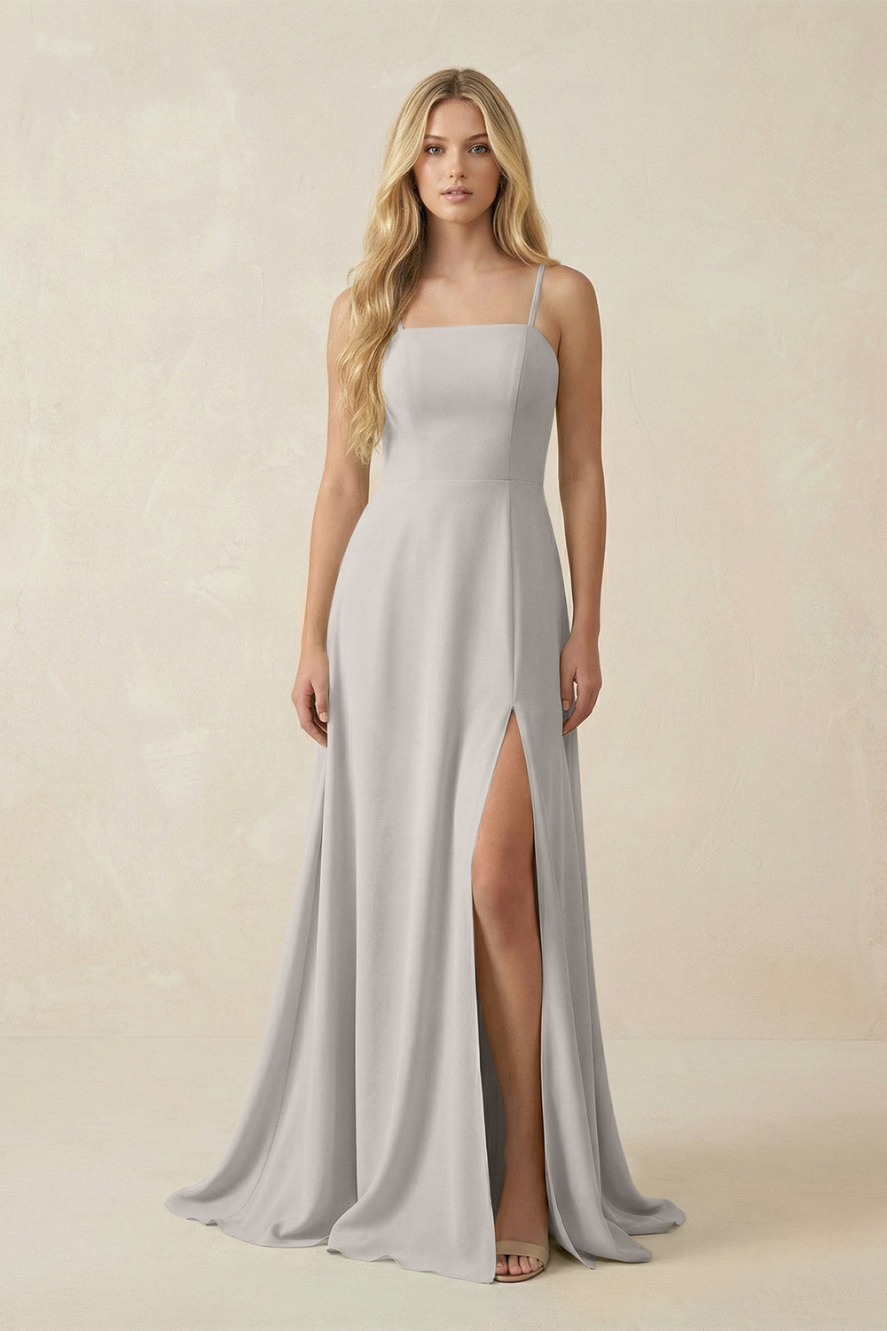 Spaghetti Strap Chiffon A-Line Bridesmaid Dress in Silver
