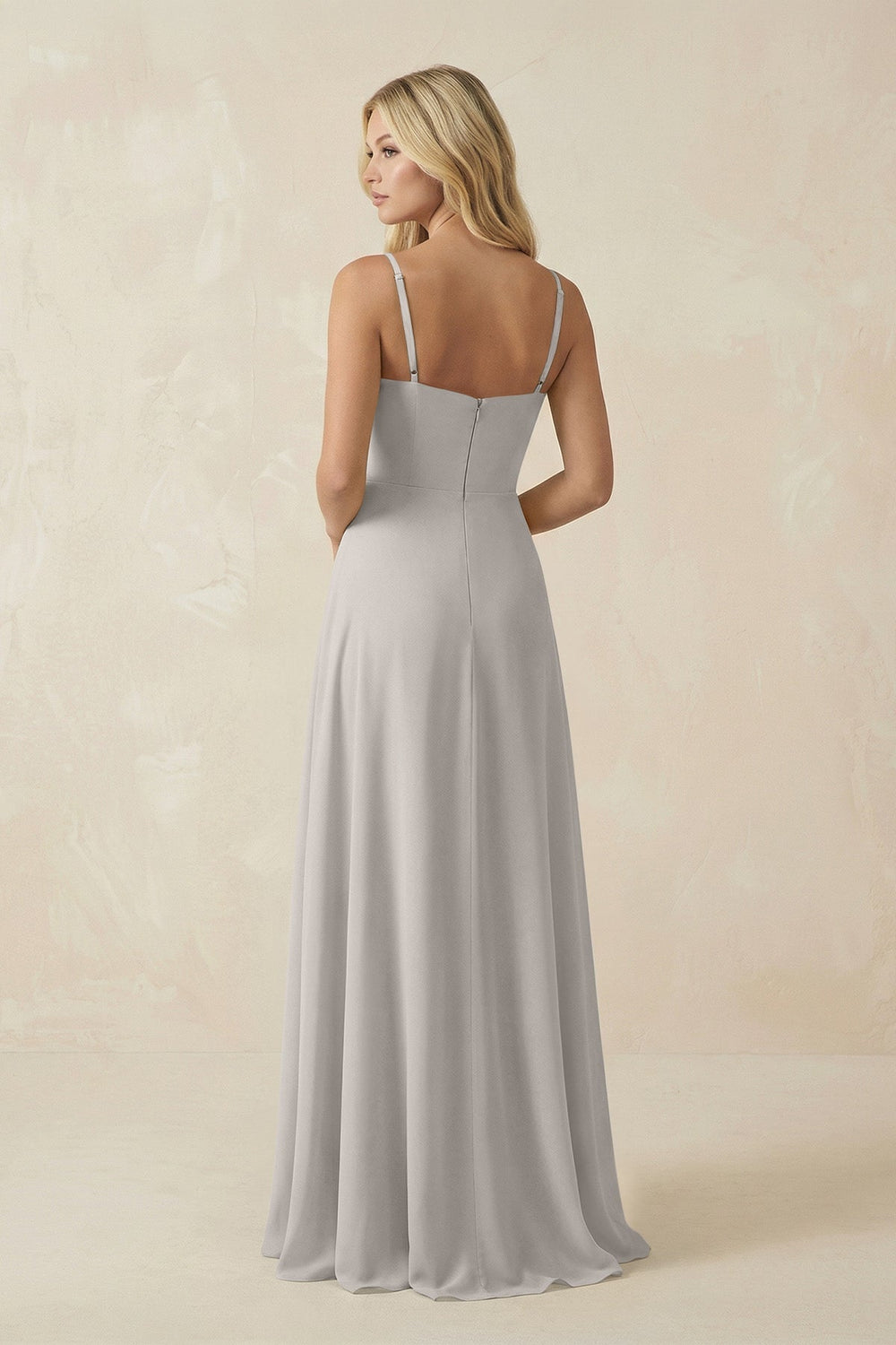 Spaghetti Strap Chiffon A-Line Bridesmaid Dress in Silver