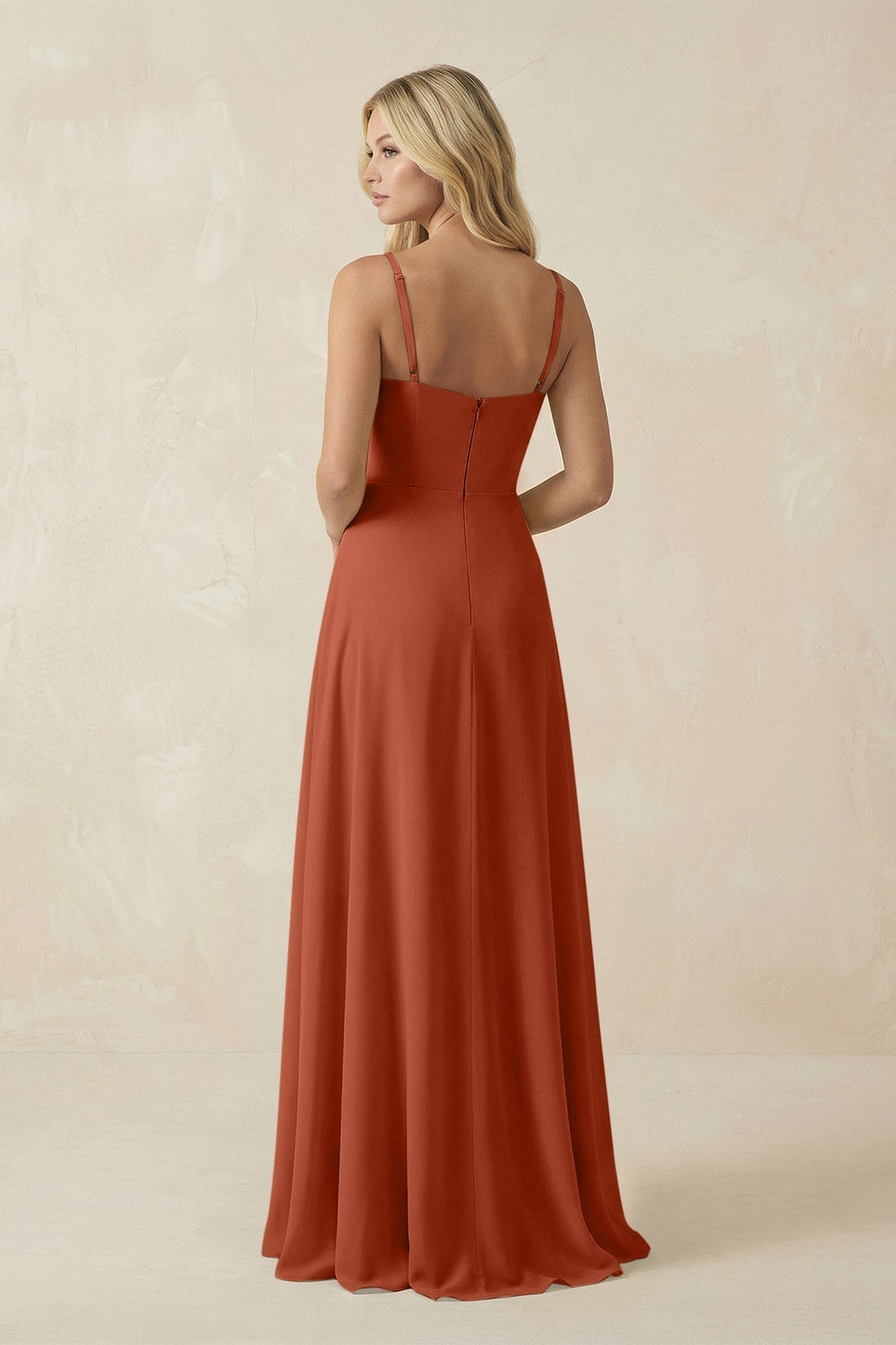 Spaghetti Strap Chiffon A-Line Bridesmaid Dress in Spice