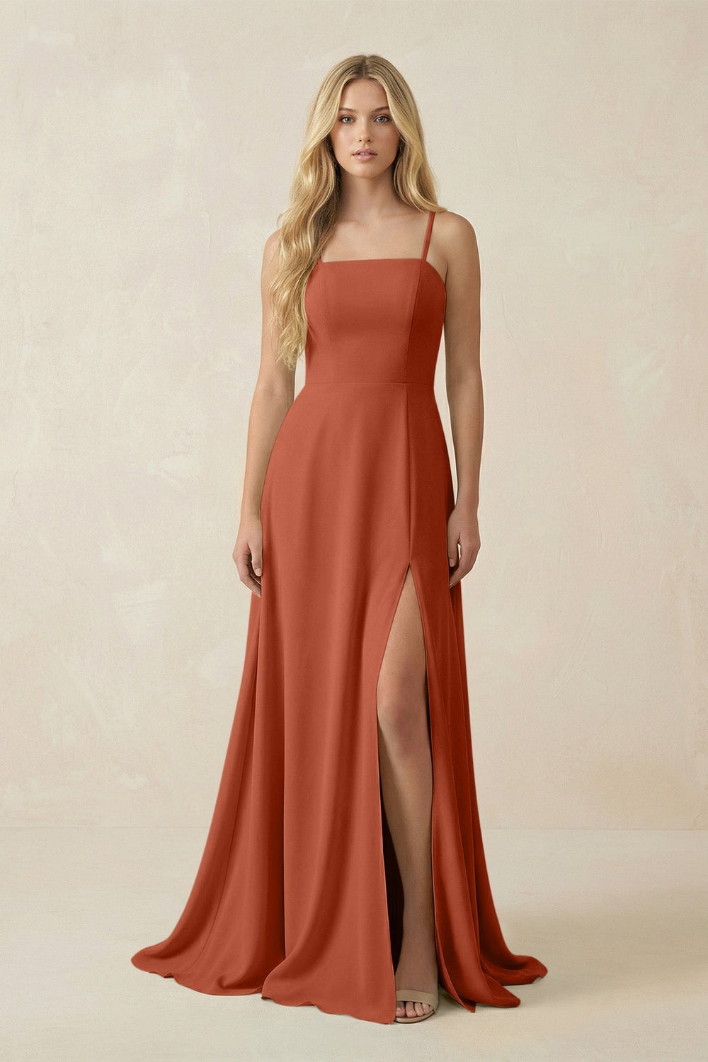 Spaghetti Strap Chiffon A-Line Bridesmaid Dress in Spice