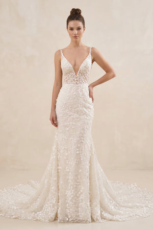 Spaghetti Strap Mermaid Appliqued Wedding Dress in Ivory - KISS BRIDAL Wedding Dresses