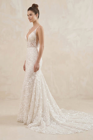 Spaghetti Strap Mermaid Appliqued Wedding Dress in Ivory - KISS BRIDAL Wedding Dresses