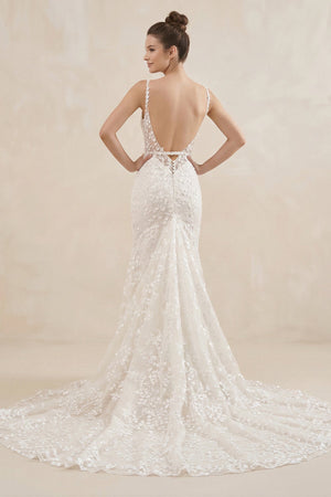 Spaghetti Strap Mermaid Appliqued Wedding Dress in Ivory - KISS BRIDAL Wedding Dresses