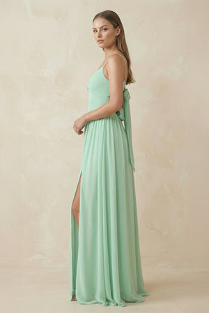 Spaghetti Strap Pleated A-Line Chiffon Bridesmaid Dress in Pale Pistachio - KISS BRIDAL BRIDESMAID DRESSES