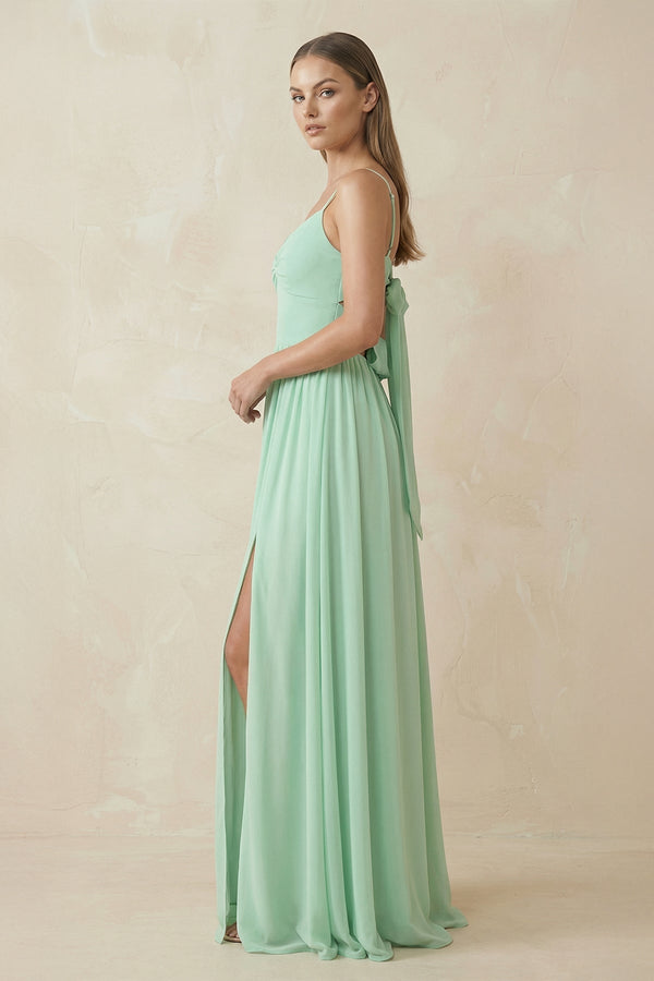 Spaghetti Strap Pleated A-Line Chiffon Bridesmaid Dress in Pale Pistachio - KISS BRIDAL BRIDESMAID DRESSES