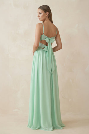 Spaghetti Strap Pleated A-Line Chiffon Bridesmaid Dress in Pale Pistachio - KISS BRIDAL BRIDESMAID DRESSES