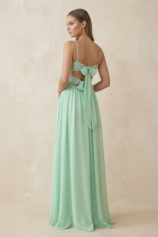 Spaghetti Strap Pleated A-Line Chiffon Bridesmaid Dress in Pale Pistachio - KISS BRIDAL BRIDESMAID DRESSES