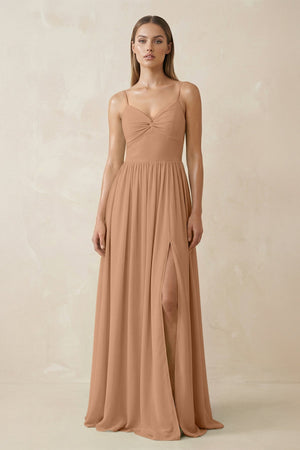 Spaghetti Strap Pleated A - Line Chiffon Bridesmaid Dress in Bronzer - KISS BRIDAL Bridesmaid Dresses