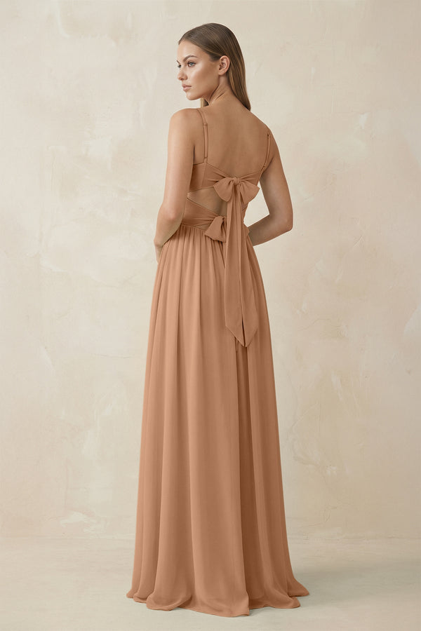 Spaghetti Strap Pleated A - Line Chiffon Bridesmaid Dress in Bronzer - KISS BRIDAL Bridesmaid Dresses