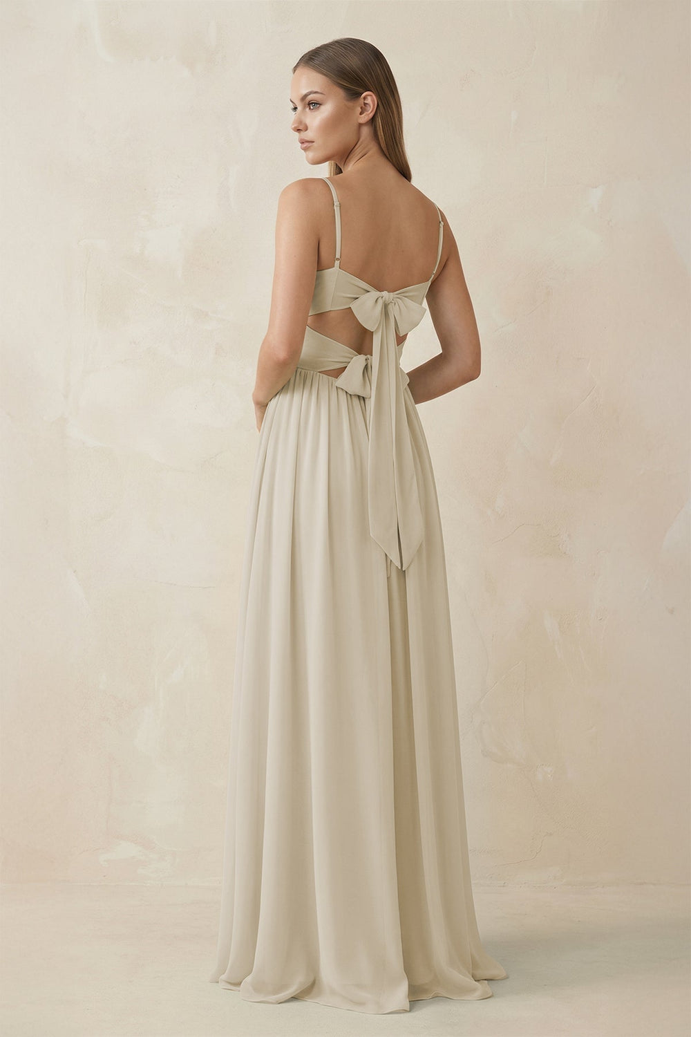 Spaghetti Strap Pleated A-Line Chiffon Bridesmaid Dress in Dove Gray