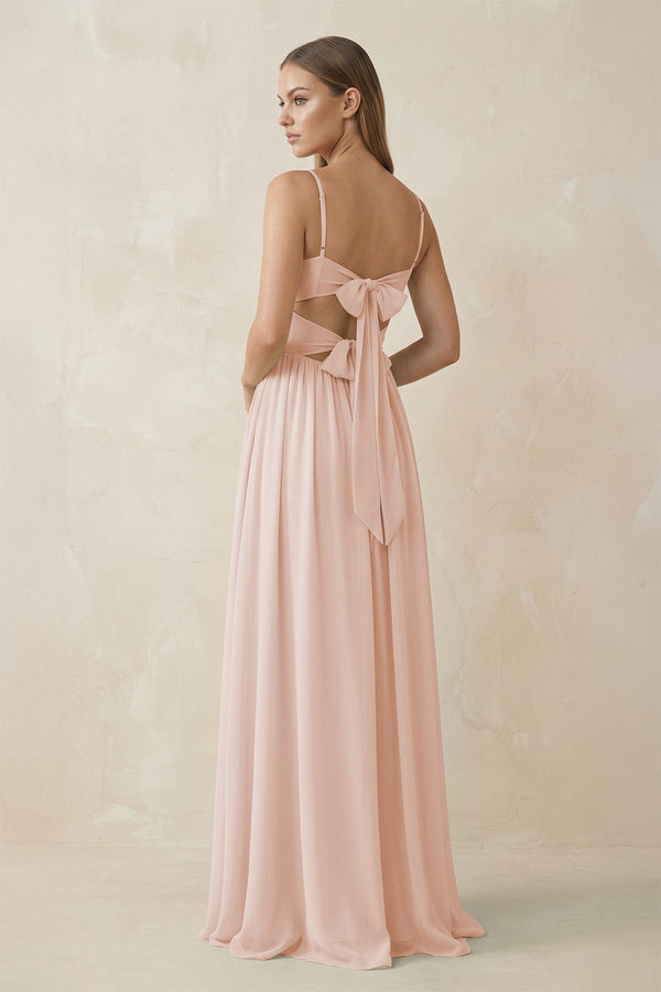 Spaghetti Strap Pleated A - Line Chiffon Bridesmaid Dress in Pale Blush - KISS BRIDAL Bridesmaid Dresses