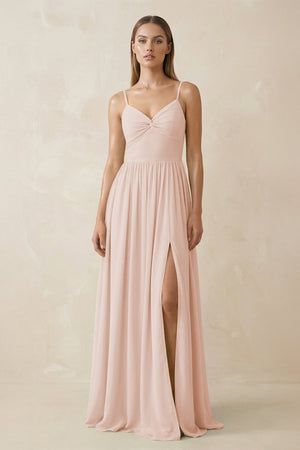 Spaghetti Strap Pleated A - Line Chiffon Bridesmaid Dress in Pale Blush - KISS BRIDAL Bridesmaid Dresses