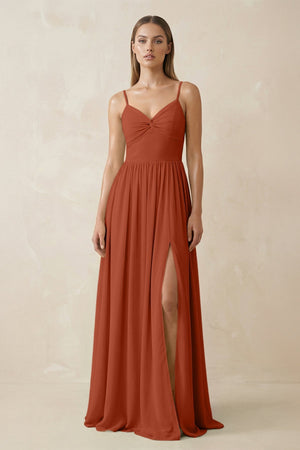Spaghetti Strap Pleated A - Line Chiffon Bridesmaid Dress in Spice - KISS BRIDAL Bridesmaid Dresses