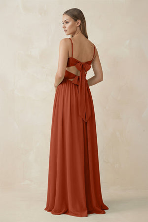 Spaghetti Strap Pleated A - Line Chiffon Bridesmaid Dress in Spice - KISS BRIDAL Bridesmaid Dresses