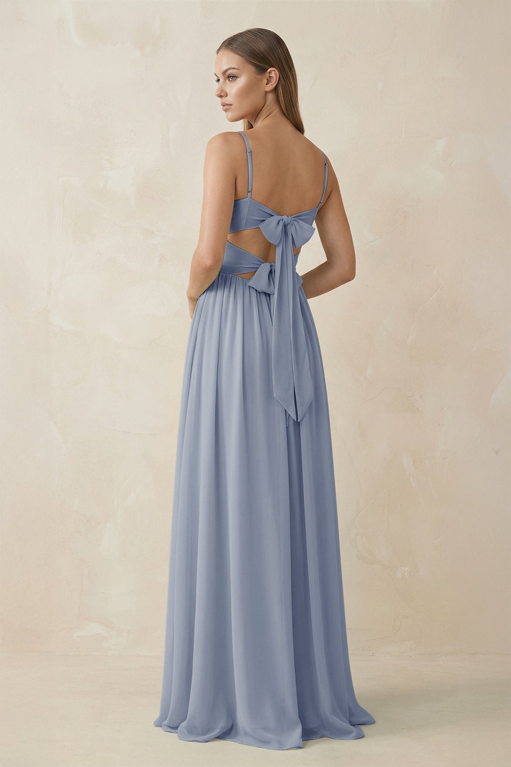 Spaghetti Strap Pleated A-Line Chiffon Bridesmaid Dress in Twilight